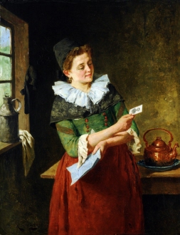 Westphalian Peasant Girl contemplating a Portrait of her Fiancé.