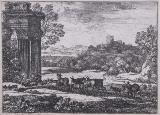 Landscape with cows and goats