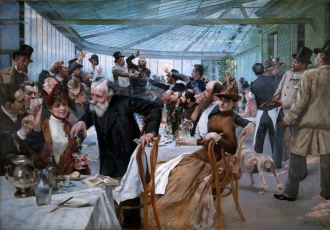 Skandinaviska konstnärernas frukost i Café Ledoyen, Paris. Fernissningsdagen 1886