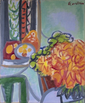 Yellow Lilies and Green Chair