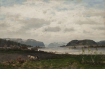 Norskt fjordlandskap med plöjande bonde