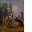 Scene in a park, with figures from the Commedia dell'Arte